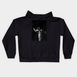 Digital collage and special processing. Hand full of spikes. Cursed. Grayscale. Kids Hoodie